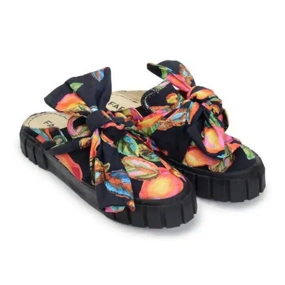 FARM RIO Women’s Cashew Mule Sneaker Bow Black Floral Tropical Colorful Size 8.5